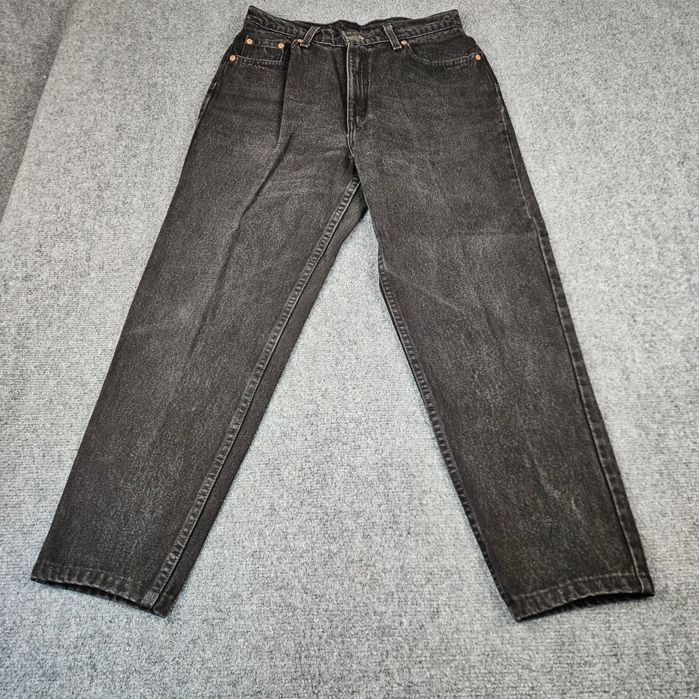 Vintage Levis 521 Tapered Fit Jeans Black Denim High Rise Made in USA 14 Petite